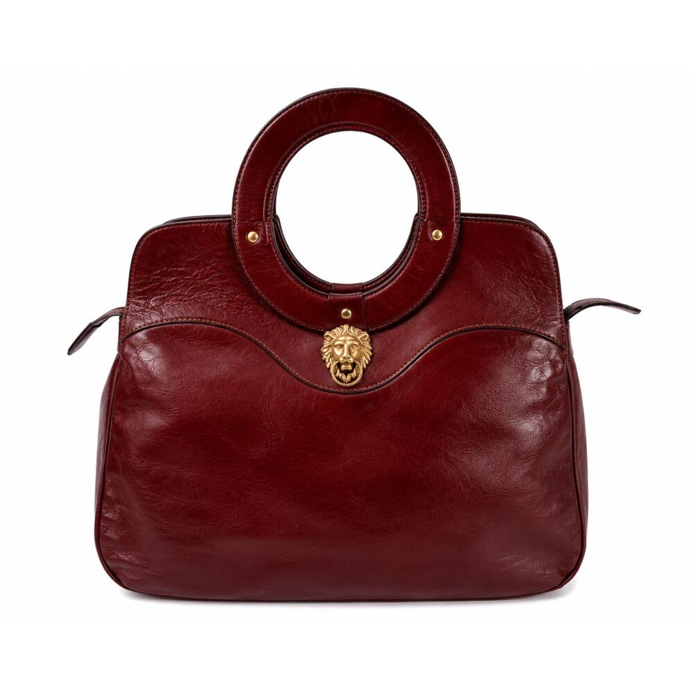 Etienne Aigner Oxblood Leather Lion Head Satchel Bag Vintage 60s 70s Avant Garde - Picture 14 of 14